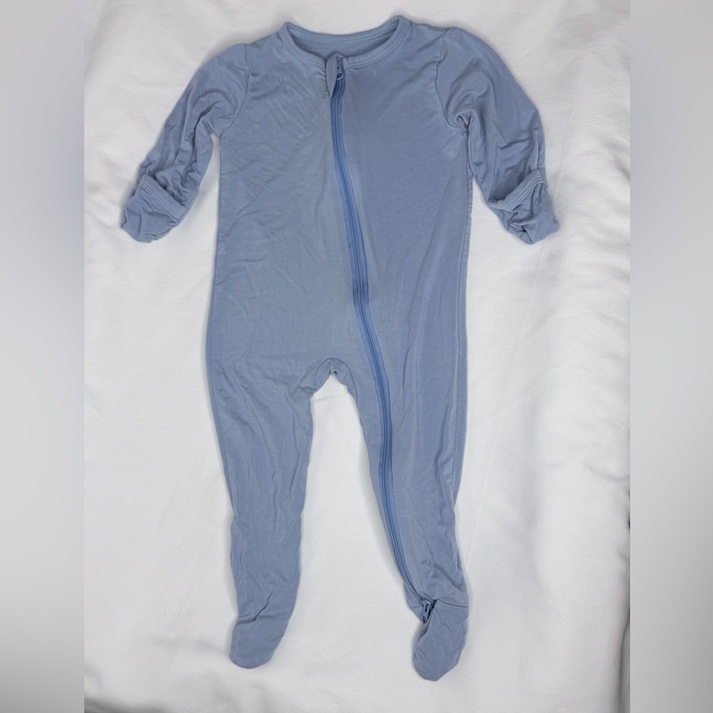 Guisby Bamboo Baby Blue Solid Sleeper Mitten Cuff Zipper Footie Sz 3-6 Month EUC